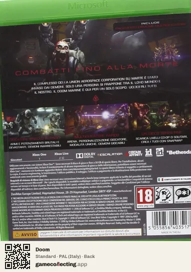 Doom Xbox One, Italy box back