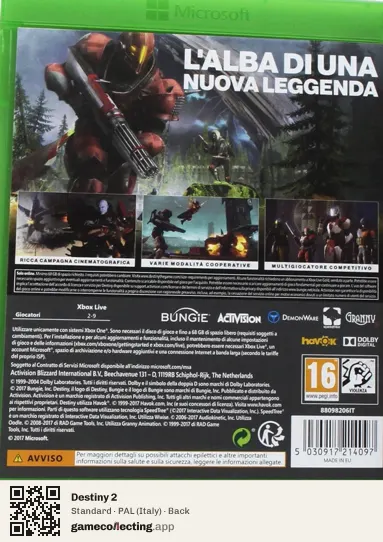 Destiny 2 Xbox One, Italy box back