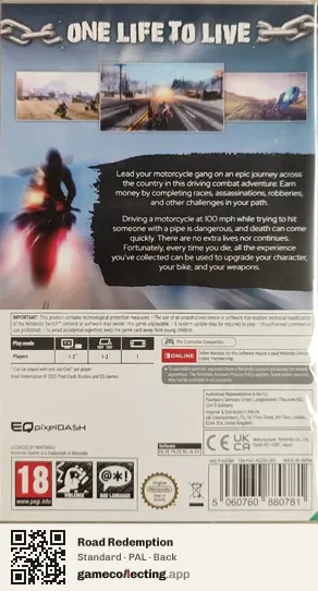Road Redemption Nintendo Switch, PAL box back