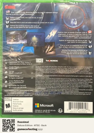 Reanimal Xbox Series X, NTSC box back