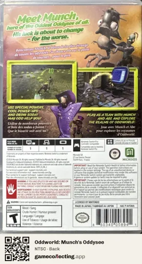 Oddworld: Munch's Oddysee Nintendo Switch, NTSC box back