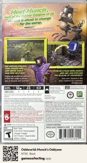 Oddworld: Munch's Oddysee Nintendo Switch, NTSC box back