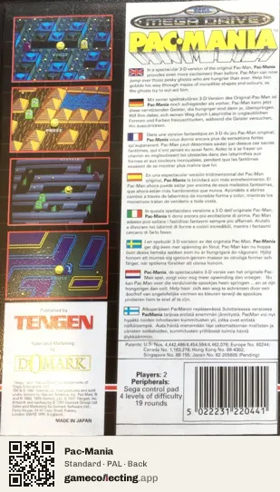 Pac-Mania Sega Mega Drive / Genesis, PAL box back