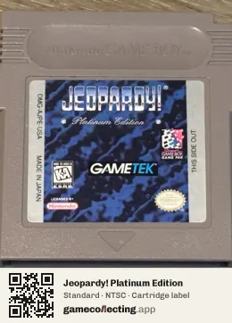 Jeopardy! Platinum Edition Game Boy, NTSC cartridge label