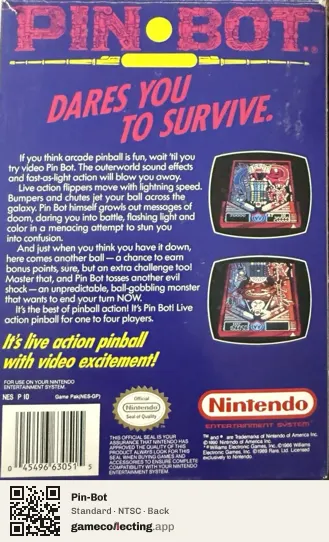 Pin-Bot Nintendo Entertainment System, NTSC box back