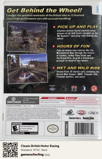 Classic British Motor Racing Nintendo Wii, NTSC box back