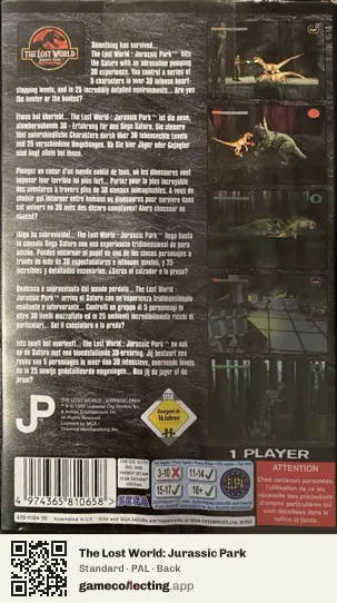 The Lost World: Jurassic Park Sega Saturn, PAL box back