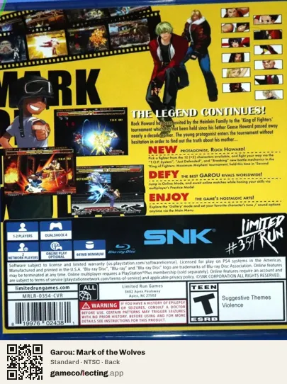 Garou: Mark of the Wolves PlayStation 4, NTSC box back