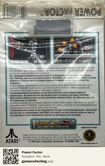 Power Factor Atari Lynx, PAL box back