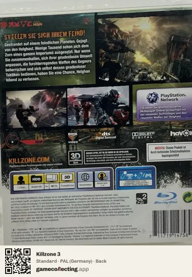 Killzone 3 PlayStation 3, Germany box back