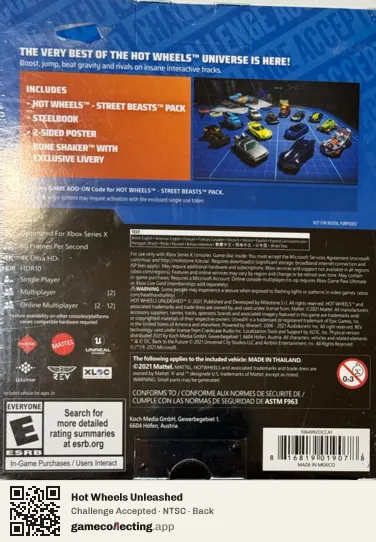 Hot Wheels Unleashed Xbox Series X, NTSC box back