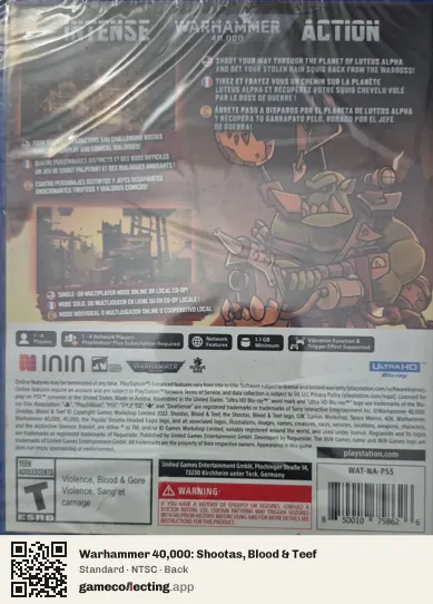 Warhammer 40,000: Shootas, Blood & Teef PlayStation 5, NTSC box back