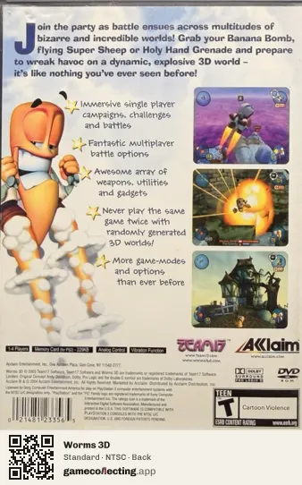 Worms 3D PlayStation 2, NTSC box back