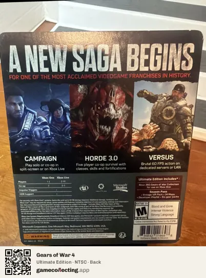 Gears of War 4 Xbox One, NTSC box back