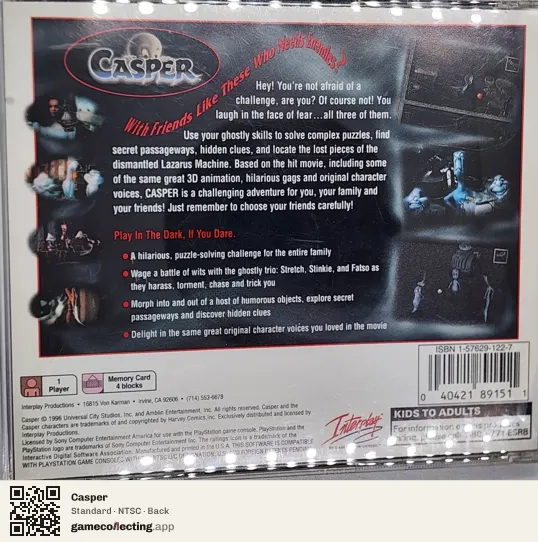 Casper PlayStation, NTSC box back