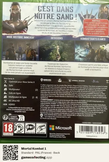 Mortal Kombat 1 Xbox Series X, France box back