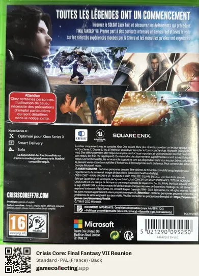 Crisis Core: Final Fantasy VII Reunion Xbox Series X, France box back