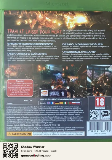 Shadow Warrior Xbox One, France box back