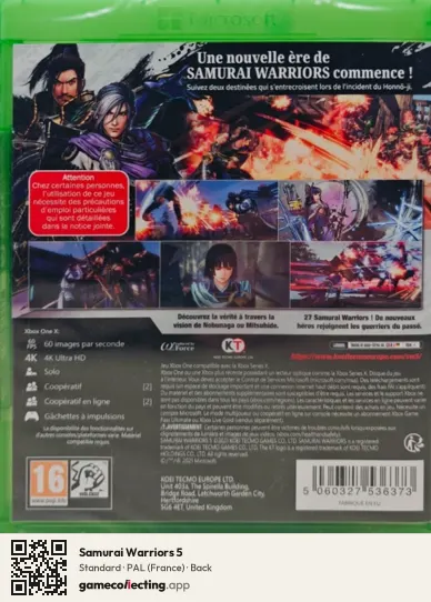 Samurai Warriors 5 Xbox One, France box back
