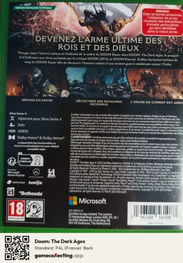 Doom: The Dark Ages Xbox Series X, France box back