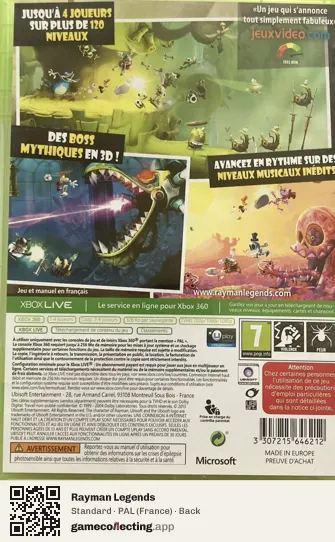 Rayman Legends Xbox 360, France box back
