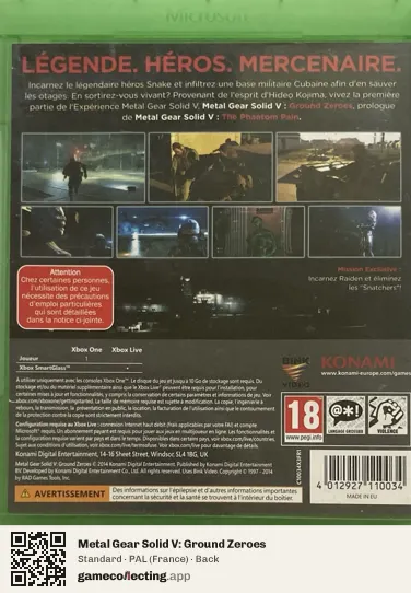 Metal Gear Solid V: Ground Zeroes Xbox One, France box back