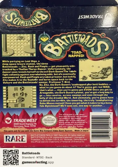 Battletoads Game Boy, NTSC box back