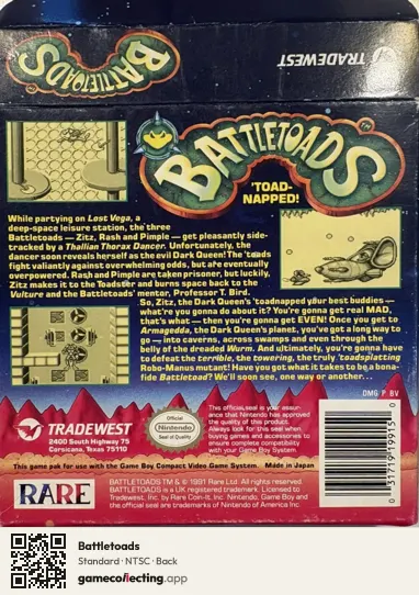 Battletoads Game Boy, NTSC box back