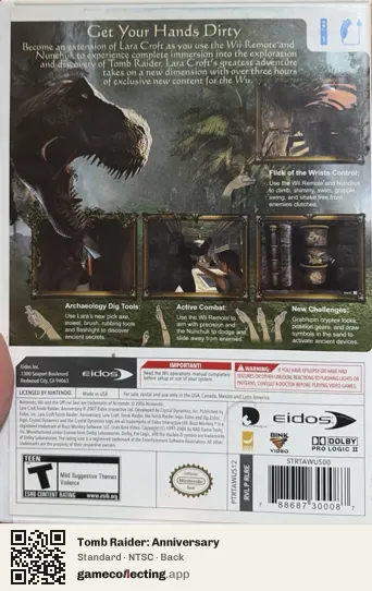 Tomb Raider: Anniversary Nintendo Wii, NTSC box back