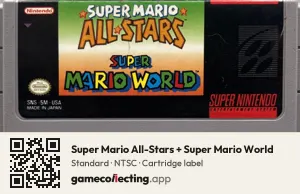 Super Mario All-Stars + Super Mario World Super Nintendo Entertainment System, NTSC cartridge label