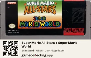 Super Mario All-Stars + Super Mario World Super Nintendo Entertainment System, NTSC cartridge label