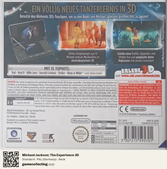 Michael Jackson: The Experience 3D Nintendo 3DS, Germany box back
