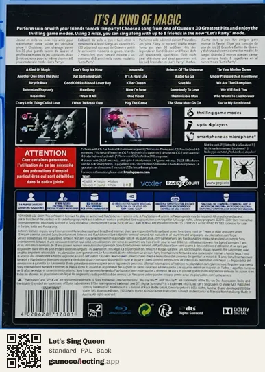 Let's Sing Queen PlayStation 4, PAL box back