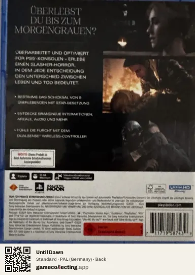 Until Dawn PlayStation 5, Germany box back