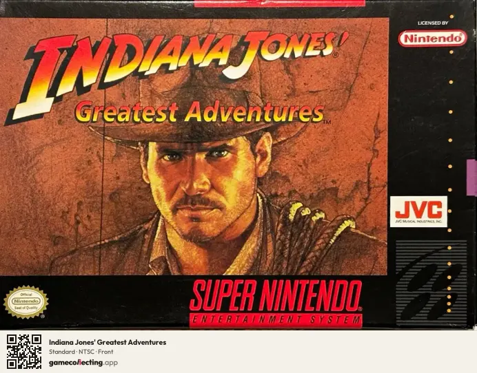 Indiana Jones' Greatest Adventures Super Nintendo Entertainment System, NTSC box front