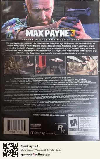 Max Payne 3 Computer, NTSC box back