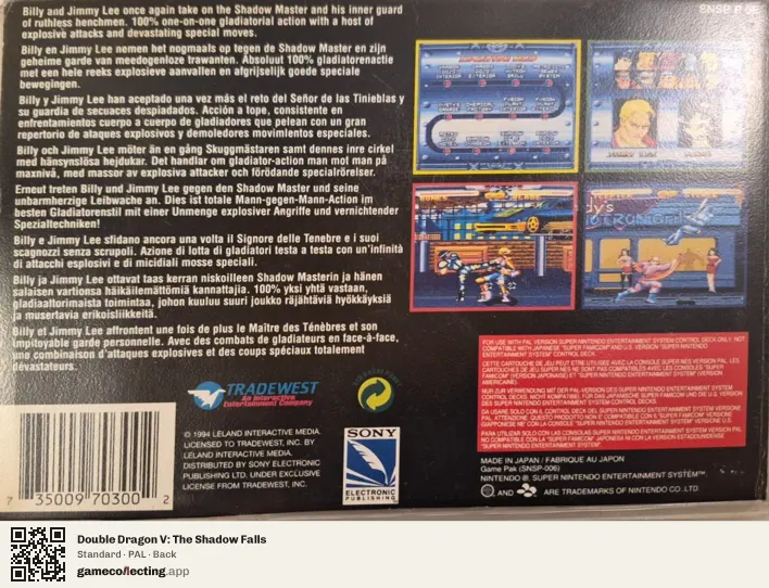 Double Dragon V: The Shadow Falls Super Nintendo Entertainment System, PAL box back