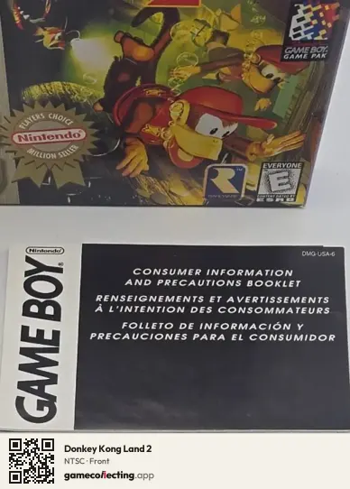 Donkey Kong Land 2 Game Boy, NTSC box front
