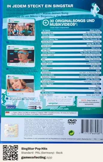SingStar Pop Hits PlayStation 2, Germany box back