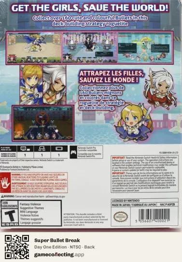 Super Bullet Break Nintendo Switch, NTSC box back