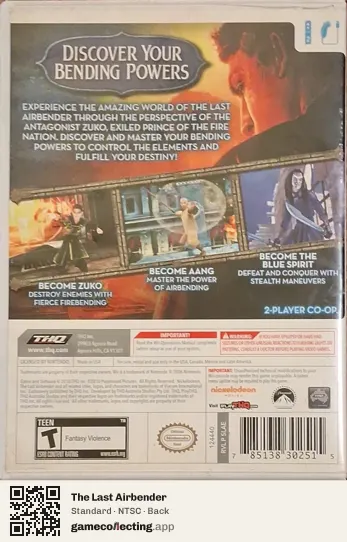 The Last Airbender Nintendo Wii, NTSC box back