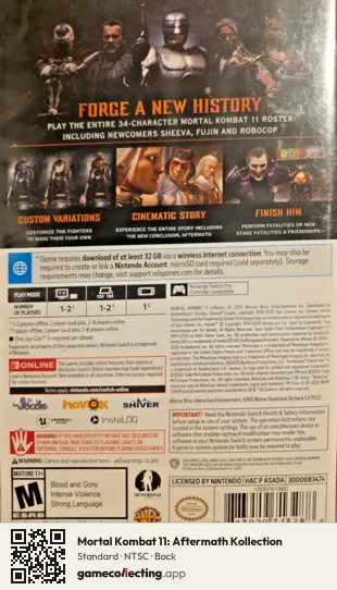 Mortal Kombat 11: Aftermath Kollection Nintendo Switch, NTSC box back