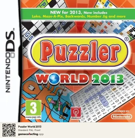 Puzzler World 2013 Nintendo DS, PAL box front