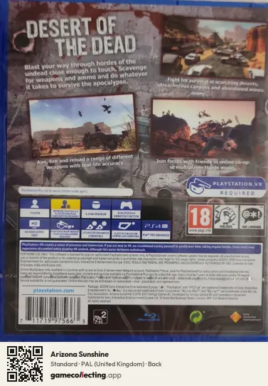 Arizona Sunshine PlayStation 4, United Kingdom box back