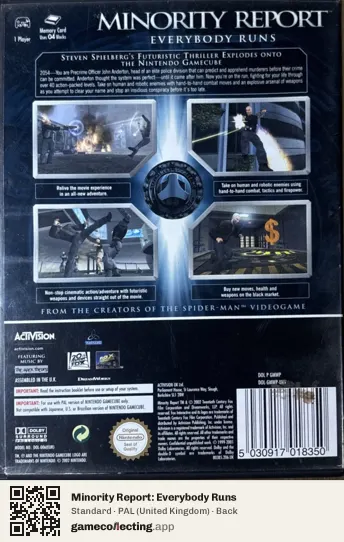 Minority Report: Everybody Runs Nintendo GameCube, United Kingdom box back