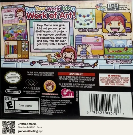 Crafting Mama Nintendo DS, NTSC box back