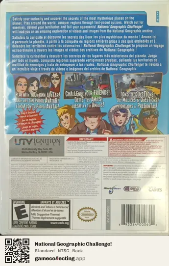 National Geographic Challenge! Nintendo Wii, NTSC box back