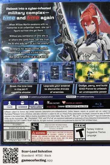 Scar-Lead Salvation PlayStation 4, NTSC box back