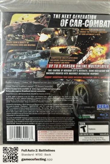 Full Auto 2: Battlelines PlayStation 3, NTSC box back