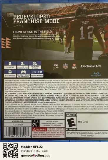 Madden NFL 22 PlayStation 4, NTSC box back